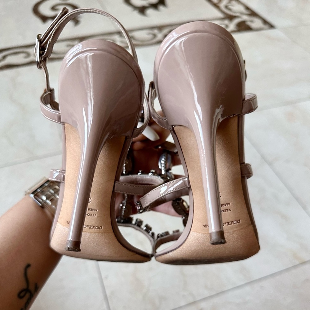 Dolce & Gabbana Pink Crystal Embellished Patent Leather Sandals 37 Like New - Picture 7 of 9